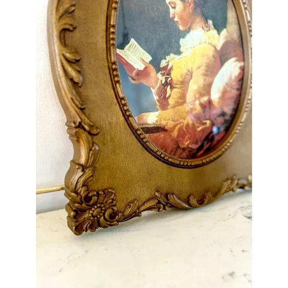 Vintage 1982 Homco Reproduction Young Girl Reading by Fragonard Ornate Frame